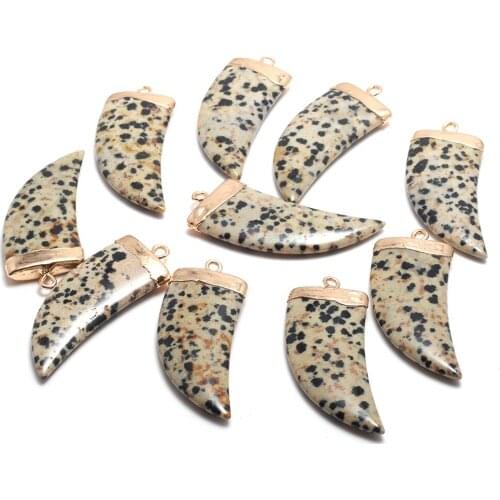 Fashion Natural Knife Shape Pendant Stone Dalmatian Jaspers Charms Pendants For DIY Necklace Earring Making Jewelry Findings