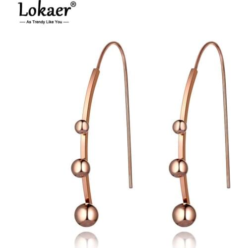 Lokaer Original Design Titanium Stainless Steel 3Pcs Round Beads Earrings Bohemia Office Earrings Jewelry For Women Girls E19327