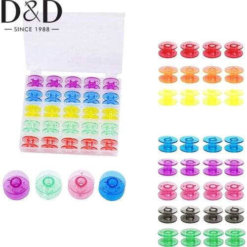 25pcs Plastic Bobbins Spools Sewing Machine Bobbins for Home Sewing Machine DIY Needlework Craft Storage Box