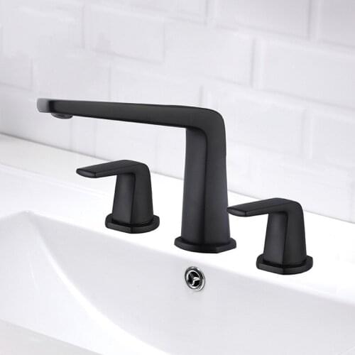 Art design Black Brass Bathroom sink faucet Top Quality Copper Basin mixer tap Three holes Two handles Fashion Bathroom Faucet