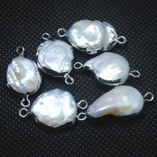 5pcs nature pearl connectors cultured freshwater pearl with golden and silver colors for charms bracelets making parts size 12