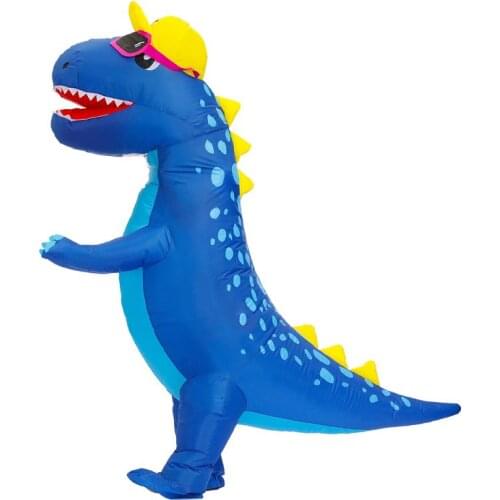 Adult Upright Sunglasses Blue Dinosaur Inflatable Costume for Halloween Cosplay Costumes Purim Christmas Dino Performance Suit