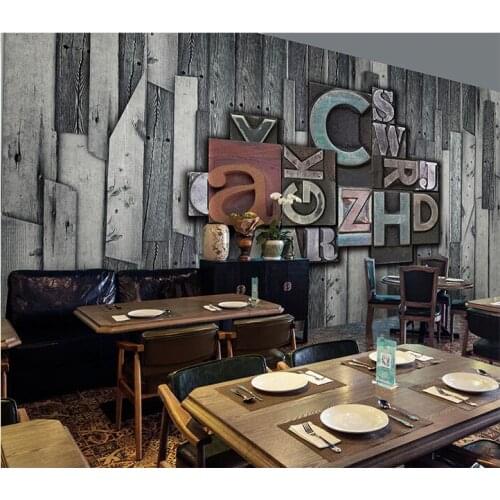 Vintage 8d Papel Murals Wallpaper English Alphabets 3D Photo Murals Wall paper for Background 3d Wood panels 3d Wall Murlas