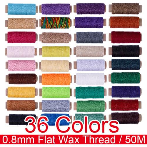36 Colors Leather Craft Sewing Waxed Thread, DIY Repair Shoe Flat Wax Thread String Hand Stitching Black Brown Yellow 50 Meters