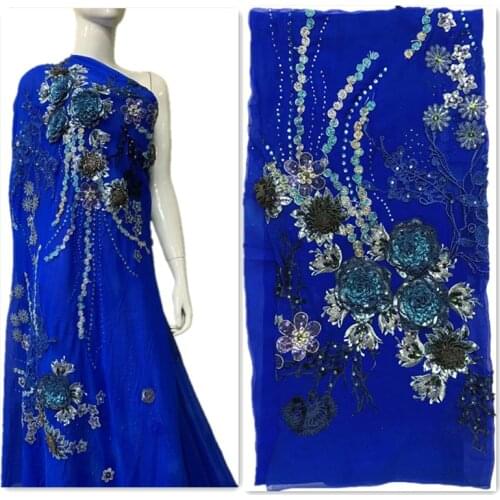 High Quality Lace Fabric Real Silk Georgette Fabric With Stones 3D Flower Embroidery Silk Material For Wedding