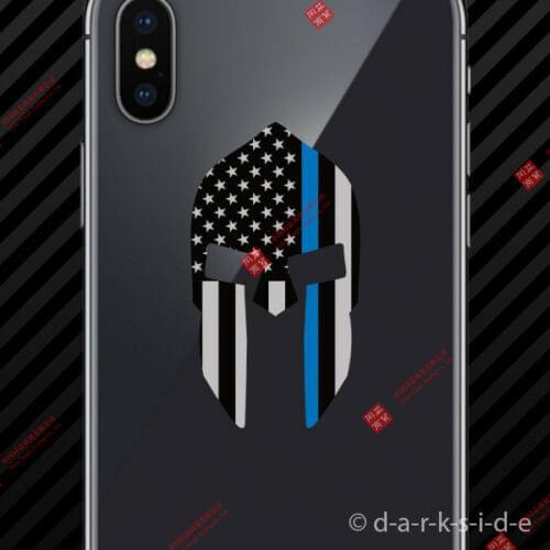 Funny Thin Blue Line Subdued Spartan Helmet American Law Police Flag PVC vinyl waterproof sticker for motos car laptop luggage