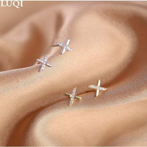 Womens Fashion S925 Silver Plated Platinum X Letter Simple Zircon Light Luxury Personality Stud Earrings 687