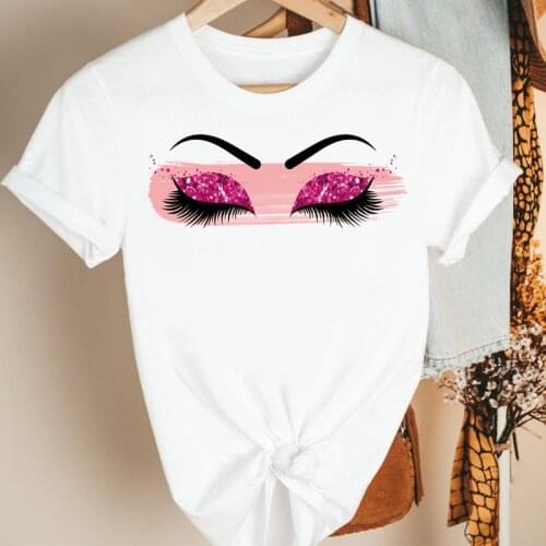 Women Clothes Eyelash Watercolor New Ladies 90s Cartoon Summer Short Sleeve Tshirt Female Tee Print Fashion Top Graphic T-shirt