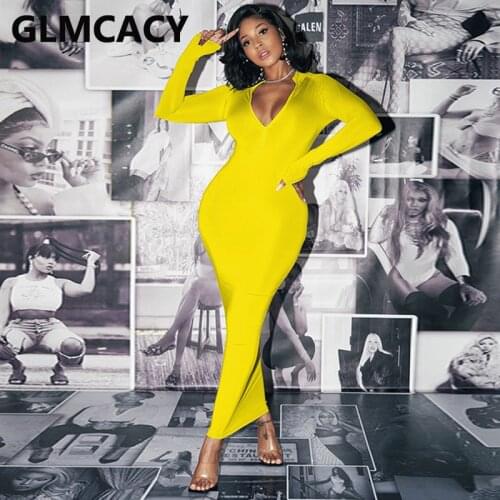 Women Long Sleeve Casual Solid Maxi Dress Bodycon Slim Dresses