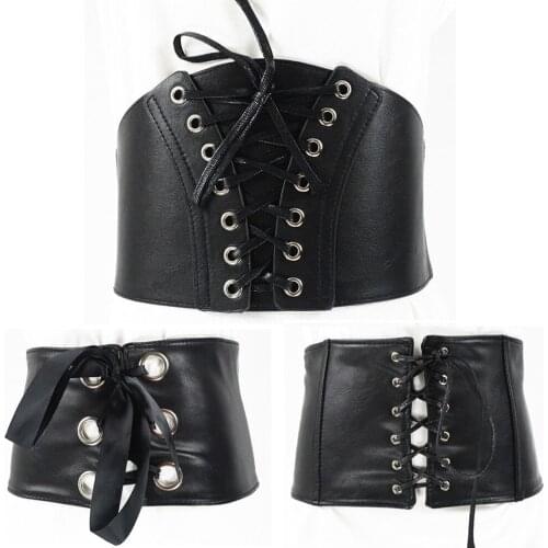 Women Ladies Super Wide Faux Leather Belt Stretch Elastic Dress Corset Waistband BLTHG0007