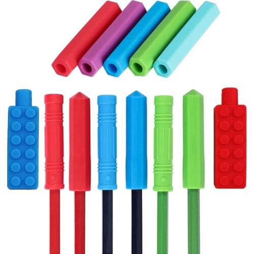 New 1Pcs Chewable Pencil Topper Bite Silicone Teether Pencil Cap Sensory Toy for Kids Children Autism ADHD Chewlery Teether Care