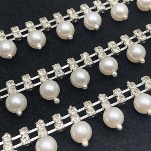 10Yards Pearls Rhinestone Chain Wedding Rhinestone Trim Clear Crystal Trim DIY Crafts Free Shipping
