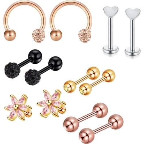 MIX 6 style Stainless Steel Labtet Lip Ring Ear Stud Tragus Cartilage Nose Hoop Rings Piercing 16g Men Women Body Jewelry 140pcs