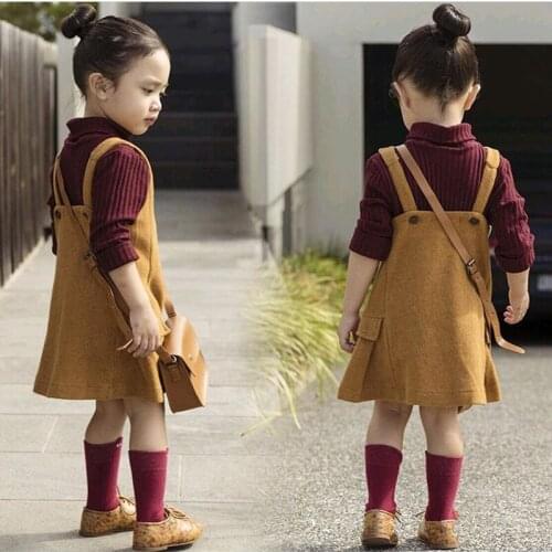 2018 Spring Autumn 1-5Y Baby Girls Woolen Cloth Dress Overalls Kids Fashion Party Princess Dresses Children Clothes