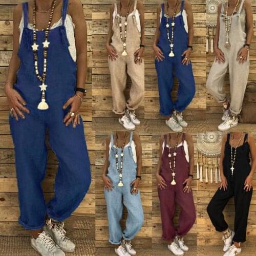 2021 New Spring and Summer Womens Jumpsuit Loose Plus Size Casual Linen Cotton Lace-Up Decoration Fashionable Jumpsuit
