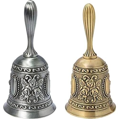 2x Hand Bell, Metal Tone Ring Alarm Hand Hold Service Call Bell Desktop Bell Tea Dinner Bell Game Bell,Silver & Gold