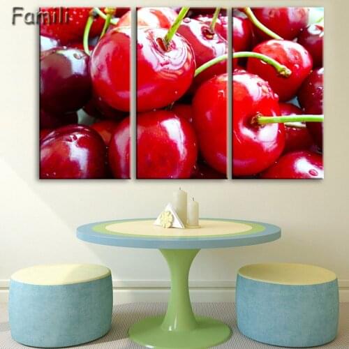 3 Piece Canvas Fruit Paintings, Food Wall Art, Strawberry Modern Picture, Minimalist Decoration Canvas Prints Home Bedroom Decor