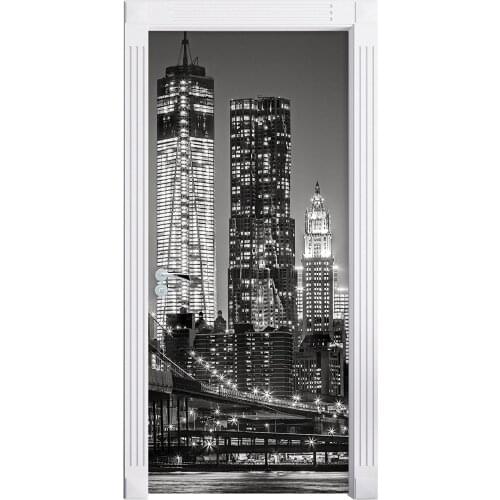 3D Customized Black White City Door Mural Wallpaper mural Wall Print Decal Wall Deco Wall Mural Photo self adhesive door wrap