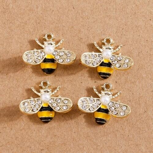 4pcs 18*14mm Enamel Bee Charms for Jewelry Making Cute Crystal Charms Fit Pendants Necklaces Earrings Bracelets DIY Crafts Gift