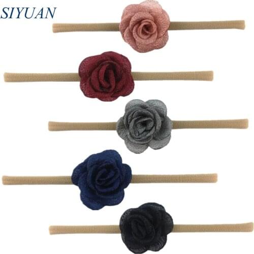 5pcs/lot You Pick Color Elastic Spandex Headband with 2'' Seersucker Fabric Rose Flower Kids Photo Props HB070