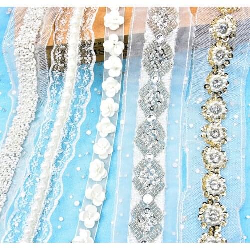 5yards/Lot White Pearl Beaded Trims Wedding Decoration Sew On Collar Ribbon 1cm Width For Jewelry Headpiece Belt DIY Accessories