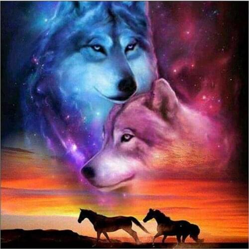 5D DIY Full Round/Square Diamond Painting Wolves & Horses 3D Embroidery Cross Stitch Rhinestone Mosaic Home Decor Art Yc985