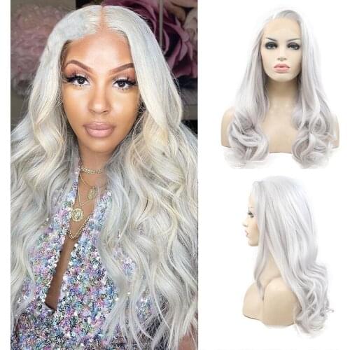 White Gray Grey Curly Body Wave Synthetic Lace Front Wig Frontal Cosplay Glueless Highlight Transparent Lace Pre Plucked Wigs