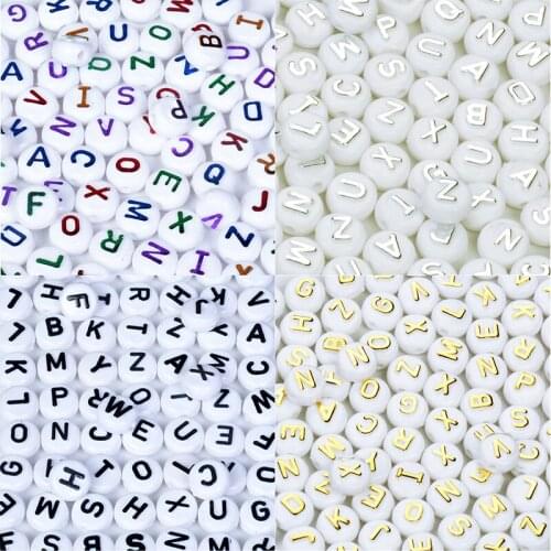 100PCS 10mm Mixed Gold Black 4Color Alphabet Letter Beads White Acrylic Beads Letter Spacer Beads For Jewelry Making