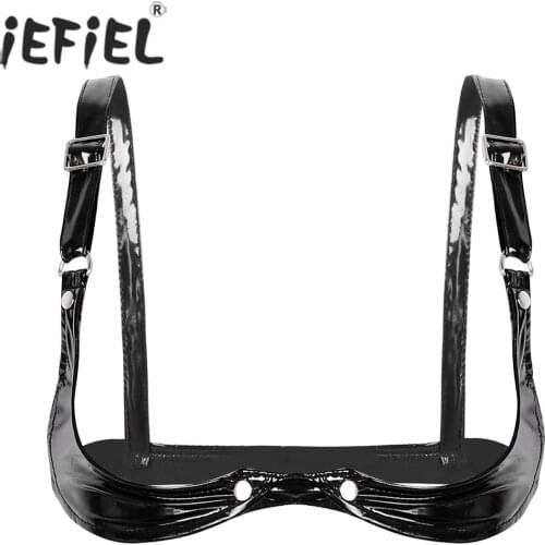 Womens Bralette Night Clubwear Sexy Open Bras Adjustable Spaghetti Straps Bra Lingerie Wetlook Faux Leather Open Cup Bra Top