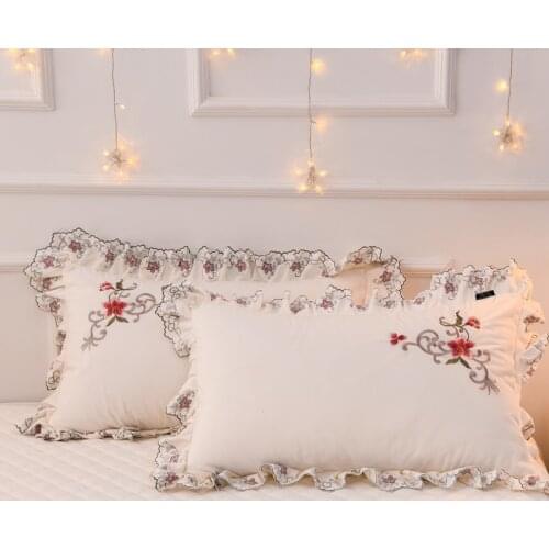 1 Pair Luxury Velvet Pillowcases 48x74cm Soft Floral Embroidered Rectangle Pillow Cover for Bed King Size Pillow Case