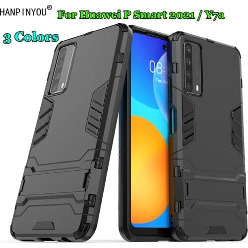 For Huawei P Smart 2021 / Y7a 6.67" Hybrid Soft TPU + Hard PC Dual Layer Armor Case Shockproof Bumper Stand Holder Cover