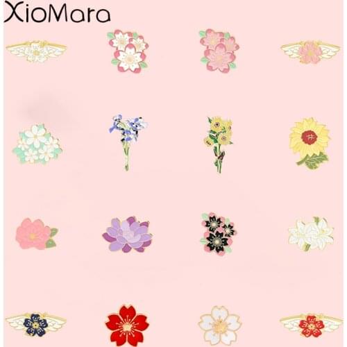 Flowers Series Enamel Pins Wing Cherry Blossom Sakura Brooch Bag Lapel Badge Jewelry Anniversary Gift For Lovers Woman Wholesale