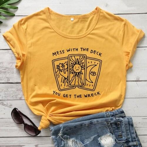 Mess With The Deck You Get The Wreck T-shirt Cute Witchy Tarot Cards Tshirt Gothic Women Psychic Witch Tee Shirt Top