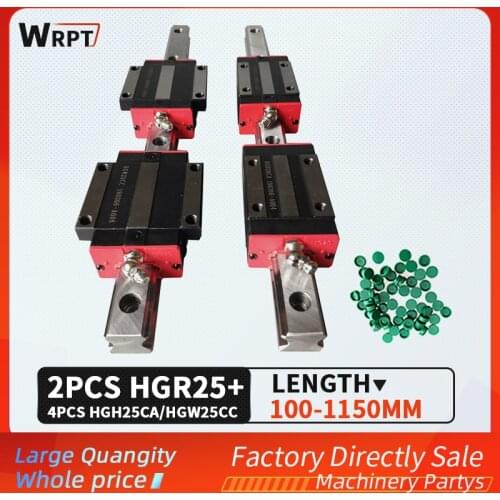 HGR25 100mm-1150mm 2pc HGR25 square linear guide + 4 slider brackets HGH25CA / flange HGW25CC CNC engraving machine