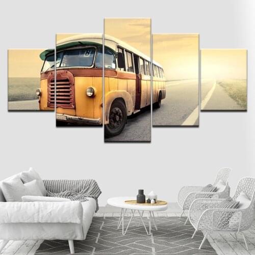 A Classical bus traveling on highway 5 Piece Wallpapers Art Canvas Print modern Poster Modular art painting Home Decor