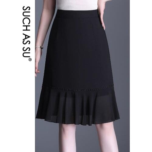 Korean Fashion Y2K Womens Summer Skirts 2021 Chiffon High Waist Mermaid Skirt S-3XL Occupation Work Office Sexy Lady Skirt