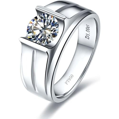 Brief 1Ct Genuine Men Ring Brilliant Diamond Ring Man Engagement Solid Platinum 950 Male Ring