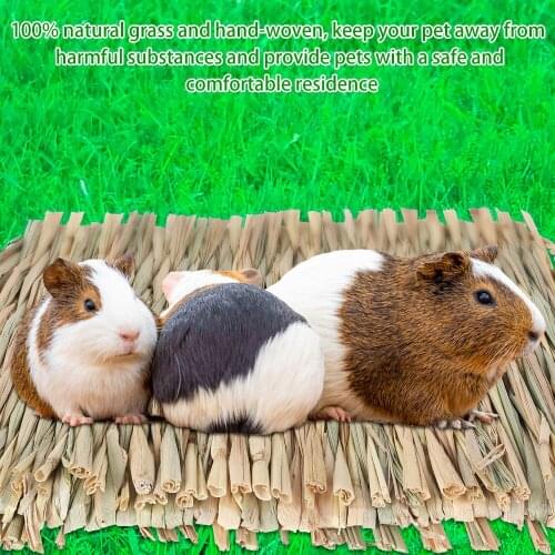 Rabbit Grass Chew Mat Small Hamster Guinea Pig Cage Bed House Pad Natural Woven Grass Mat Rabbit Hamster Bunny Nest Pet Supplies