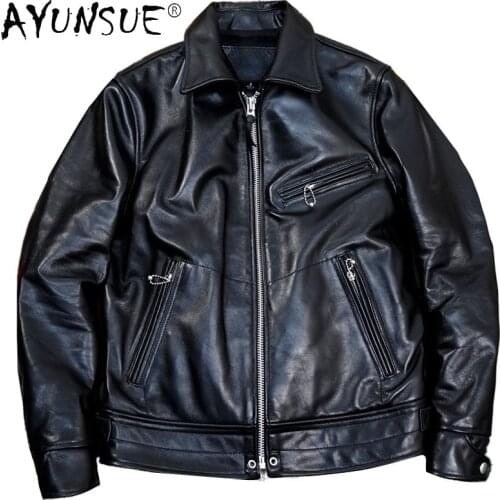 AYUNSUE Real Leather Jacket Men Motorcycle Coat Spring Autumn Natural Horsehide Jackets Short High Quality Veste Cuir Homme KJ