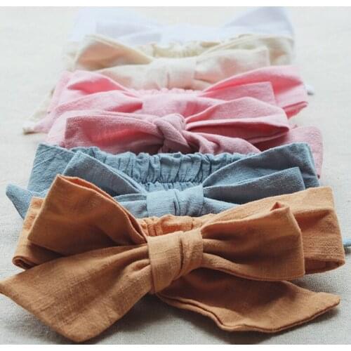 Summer Girls Cotton And Linen Bow Headband Elastic Pink New Korean Infant Baby Cute Wide Brim Sweet Hairband WTP01