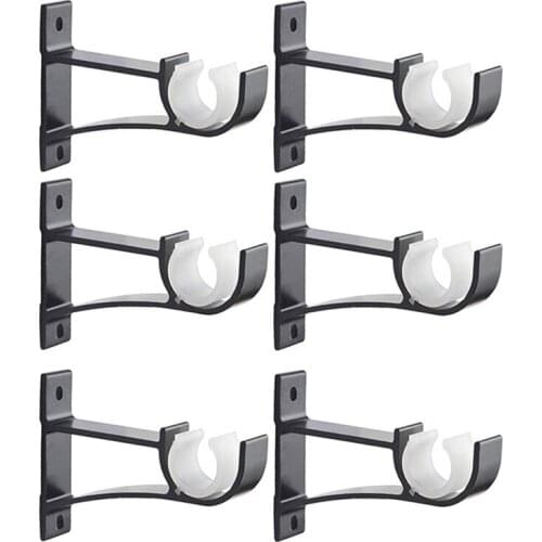Hot Single Curtain Rod Brackets for Drapery Rod Aluminum Alloy Heavy Duty Curtain Rod Holders (Black) 6Pcs