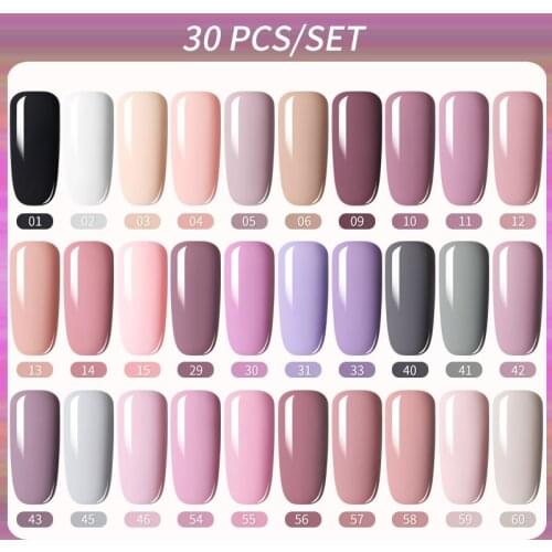 LILYCUTE 30 Pcs Gel Nail Polish Set Winter Color Gel Pink Rose Red Glitter Varnish Base Top Coat Soak Off UV Gel Nail Art Hybrid