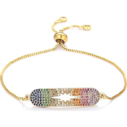 Fashion womens rainbow butterfly bracelets jewelry gold cz colorful zircon bracelet bangle adjustable chain bracelet for women