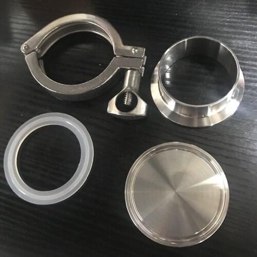 A Set 63mm 2-1/2" Sanitary Tri Clamp Weld Ferrule + Tri Clamp + Silicon Gasket + End Cap 304 Stainless steel