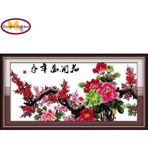 GG Flowers In Springs Pattern Joy Sunday Print on Canvas Cross Stitch Kits 11CT 14CT Embroidery Needlework Sets for Wall Decor