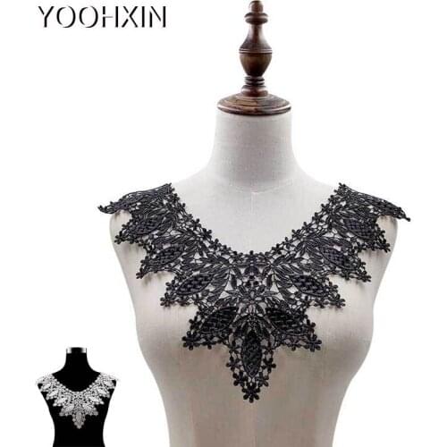 NEW black white Embroidered flower lace fabric sewing DIY trim applique Ribbon collar guipure cloth wedding dress decor