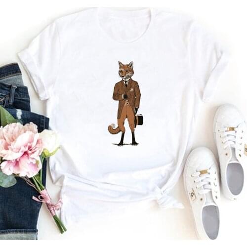 Werewolf Pattern T Shirt for Woman O-neck Short Sleeve Tee Shirt Femme Vintage White Woman Tshirts Aesthetic Clothes