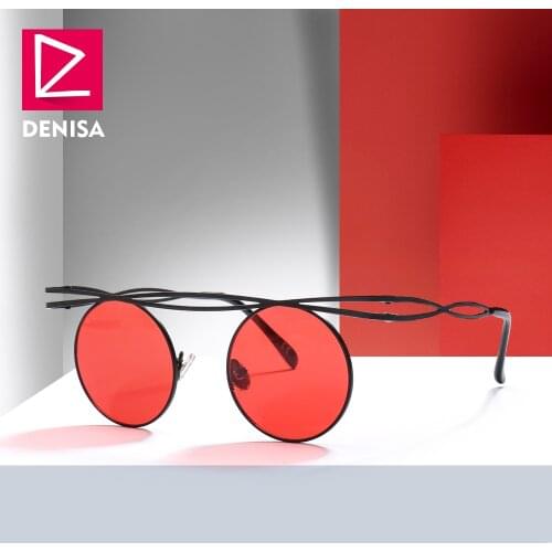 DENISA Luxury Brand Steampunk Small Round Sunglasses Women Fashion Vintage Red Sun Glasses Men UV400 lunette de soleil G23027