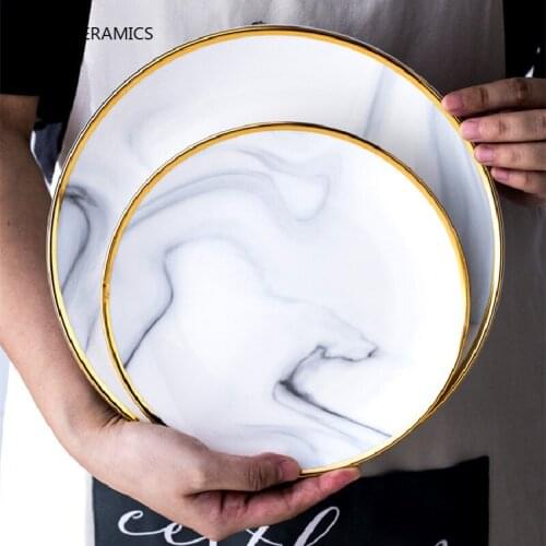 Phnom Penh Marble Texture Tableware Western Food Steak Dish Ceramic Plate Dinner Plates Dinnerware Dinner Set Plates and Dishes