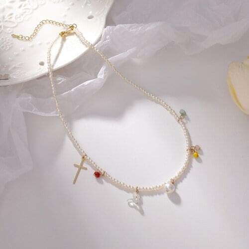 Origin Summer Temperament Gold Cross Multicolor Irregular Geometric Chokers Necklace for Women Exquisite Beaded Necklace Jewelry